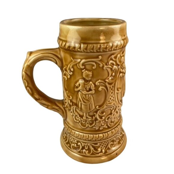 Vintage German Style Beer Stein Mug Hand Painted Brown Crazing Signed u - Picture 4 of 6